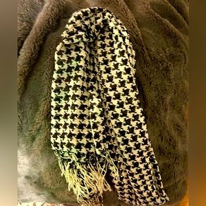 Black and white checked long scarf with fringe $7